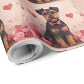 Airedale met Rozen - Valentijnsdag Cadeaupapier (Rol Hoek)