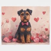 Airedale met Rozen - Valentijnsdag Fleece Deken (Voorkant (Horizontaal))