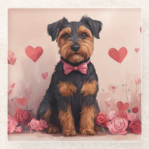 Airedale met Rozen - Valentijnsdag Glazen Onderzetter