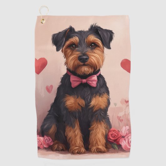 Airedale met Rozen - Valentijnsdag Golfhanddoek (Voorkant)