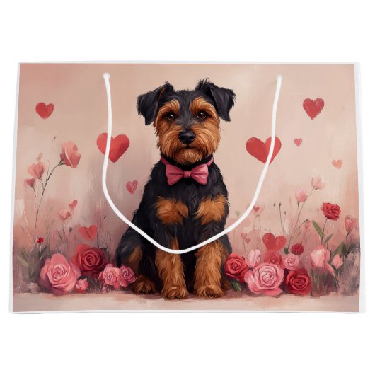 Airedale met Rozen - Valentijnsdag Groot Cadeauzakje (Voorkant)