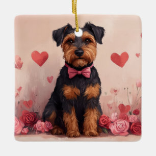 Airedale met Rozen - Valentijnsdag Keramisch Ornament