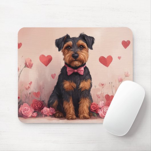 Airedale met Rozen - Valentijnsdag Muismat (Met muis)