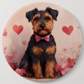 Airedale met Rozen - Valentijnsdag Ronde Button 6,0 Cm (Voorkant)