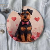 Airedale met Rozen - Valentijnsdag Ronde Button 6,0 Cm (In situ)
