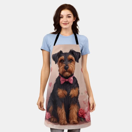 Airedale met Rozen - Valentijnsdag Schort (Gedragen)