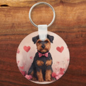 Airedale met Rozen - Valentijnsdag Sleutelhanger (Voorkant)