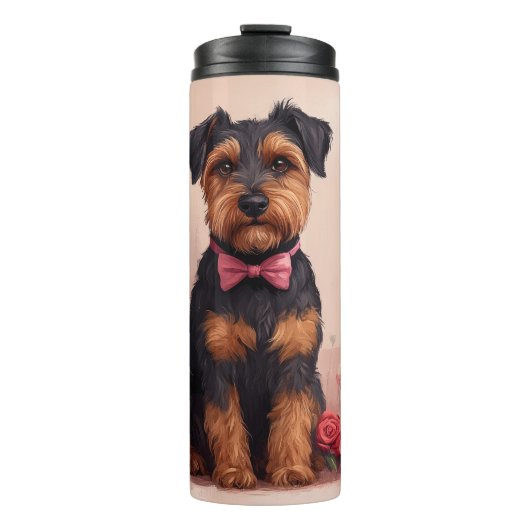 Airedale met Rozen - Valentijnsdag Thermosbeker (Voorkant)