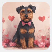 Airedale met Rozen - Valentijnsdag Vierkante Sticker (Voorkant)