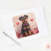 Airedale met Rozen - Valentijnsdag Vierkante Sticker (Envelop)