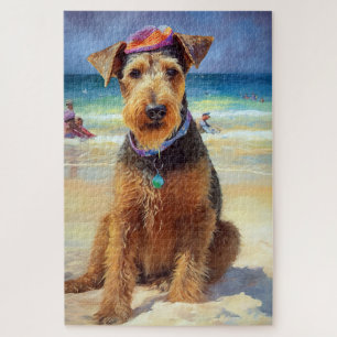 Airedale op het strand, zomer cadeau voor hondenli legpuzzel