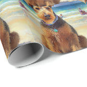 Airedale op strand, zomercadeau voor hondenliefheb cadeaupapier (Rol Hoek)