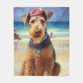 Airedale op strand, zomercadeau voor hondenliefheb fleece deken (Voorkant)