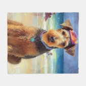Airedale op strand, zomercadeau voor hondenliefheb fleece deken (Voorkant (Horizontaal))