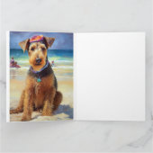 Airedale op strand, zomercadeau voor hondenliefheb kaart (Binnen)