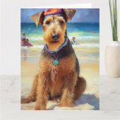 Airedale op strand, zomercadeau voor hondenliefheb kaart (Voorkant)