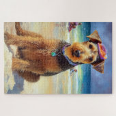 Airedale op strand, zomercadeau voor hondenliefheb legpuzzel (Horizontaal)