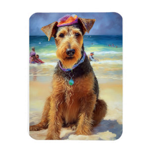 Airedale op strand, zomercadeau voor hondenliefheb magneet