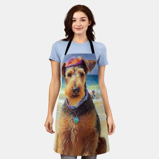 Airedale op strand, zomercadeau voor hondenliefheb schort (Gedragen)