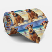Airedale op strand, zomercadeau voor hondenliefheb stropdas (Opgerold)