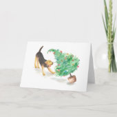 Airedale pulling the Christmas tree Kaart (Voorkant)