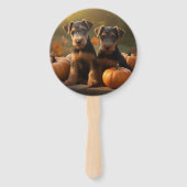 Airedale Puppy Autumn Delight Pompoen Handwaaier (Achterkant)