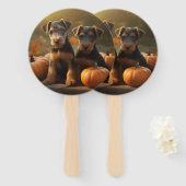 Airedale Puppy Autumn Delight Pompoen Handwaaier (Voorkant en achterkant)