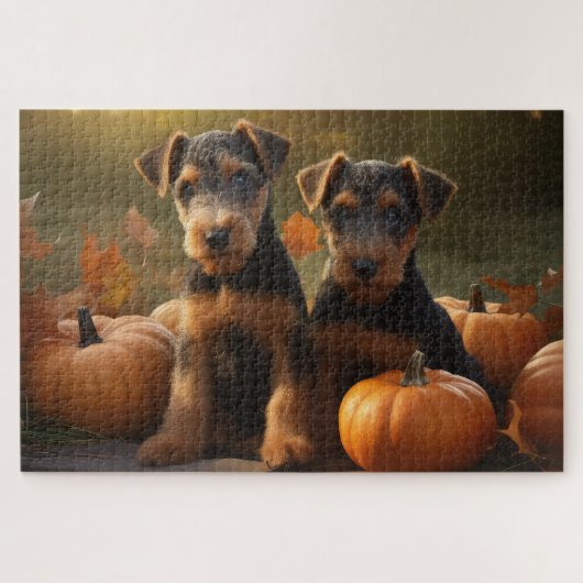 Airedale Puppy Autumn Delight Pompoen Legpuzzel (Horizontaal)