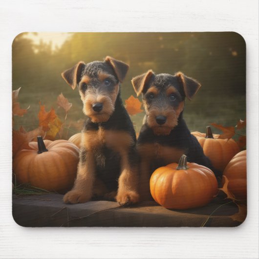 Airedale Puppy Autumn Delight Pompoen Muismat (Voorkant)