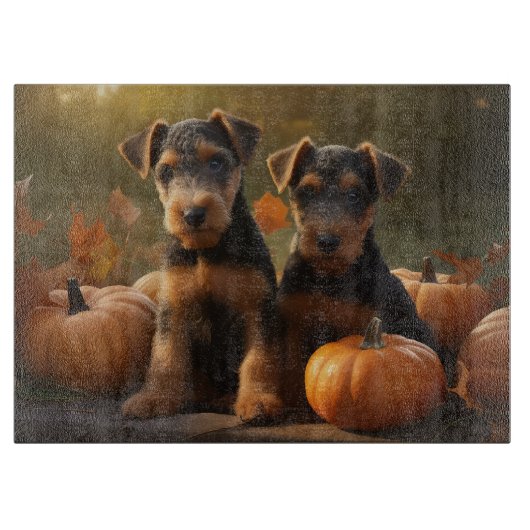 Airedale Puppy Autumn Delight Pompoen Snijplank (Voorkant)