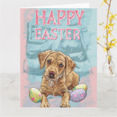 Airedale Puppy Gelukkig Pasen Kaart (Gele Bloem)