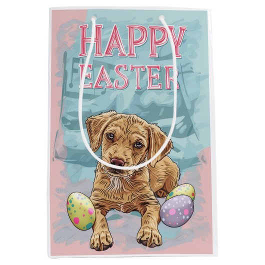 Airedale Puppy Gelukkig Pasen Medium Cadeauzakje (Voorkant)