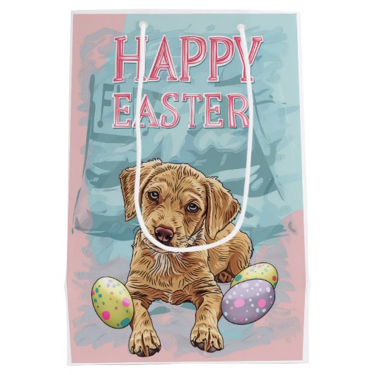 Airedale Puppy Gelukkig Pasen Medium Cadeauzakje (Achterkant)
