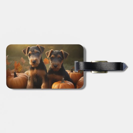 Airedale Puppy Herfst Delight Pompoen Bagagelabel (Achterkant horizontaal)