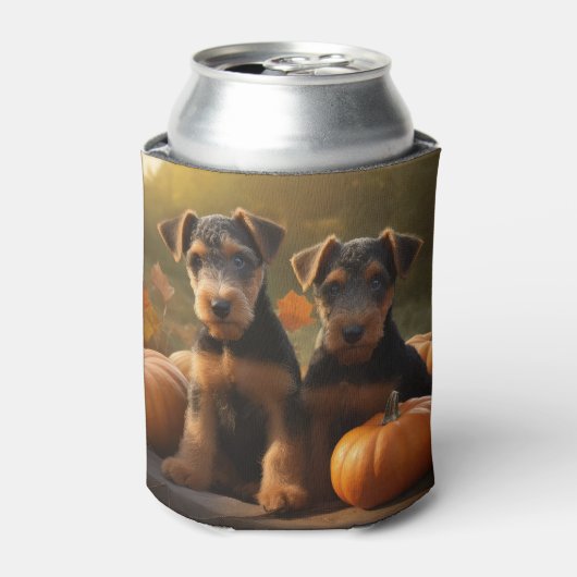 Airedale Puppy Herfst Delight Pompoen Blikjeskoeler (Blikje Voorkant)