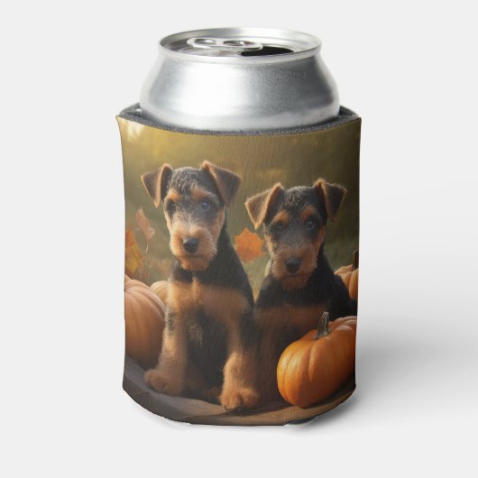 Airedale Puppy Herfst Delight Pompoen Blikjeskoeler (Blikje Achterkant)