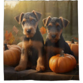 Airedale Puppy Herfst Delight Pompoen Douchegordijn (Voorkant)