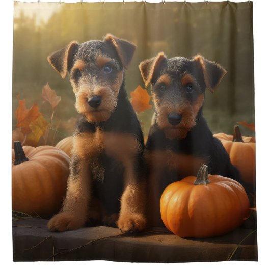 Airedale Puppy Herfst Delight Pompoen Douchegordijn (Voorkant)
