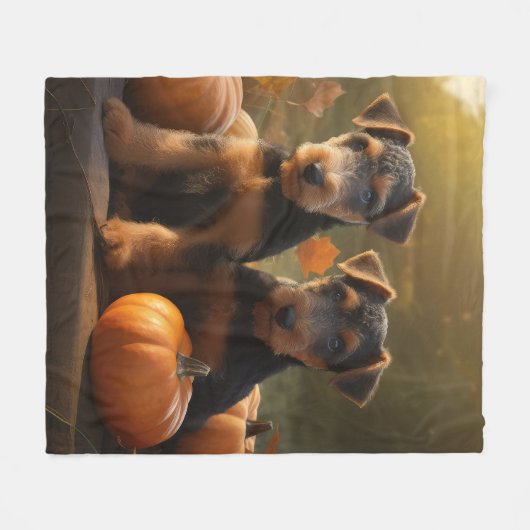 Airedale Puppy Herfst Delight Pompoen Fleece Deken (Voorkant (Horizontaal))