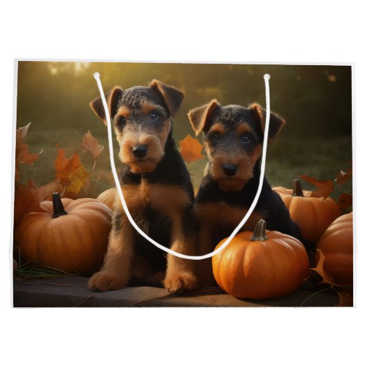 Airedale Puppy Herfst Delight Pompoen Groot Cadeauzakje (Achterkant)