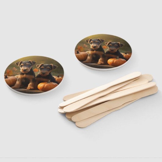 Airedale Puppy Herfst Delight Pompoen Handwaaier (Niet-gemonteerd)