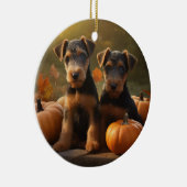 Airedale Puppy Herfst Delight Pompoen Keramisch Ornament (Rechts)