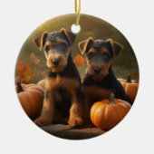 Airedale Puppy Herfst Delight Pompoen Keramisch Ornament (Voorkant)
