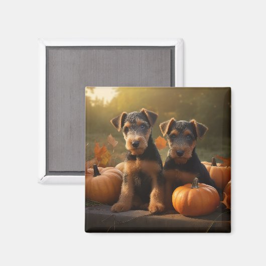 Airedale Puppy Herfst Delight Pompoen Magneet (Voorkant / Achterkant)