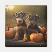 Airedale Puppy Herfst Delight Pompoen Magneet (Voorkant)