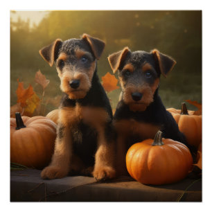 Airedale Puppy Herfst Delight Pompoen Perfect Poster