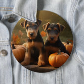 Airedale Puppy Herfst Delight Pompoen Ronde Button 6,0 Cm (In situ)