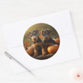 Airedale Puppy Herfst Delight Pompoen Ronde Sticker (Envelop)