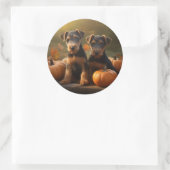 Airedale Puppy Herfst Delight Pompoen Ronde Sticker (Tas)