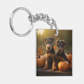 Airedale Puppy Herfst Delight Pompoen Sleutelhanger (Voorkant Links)